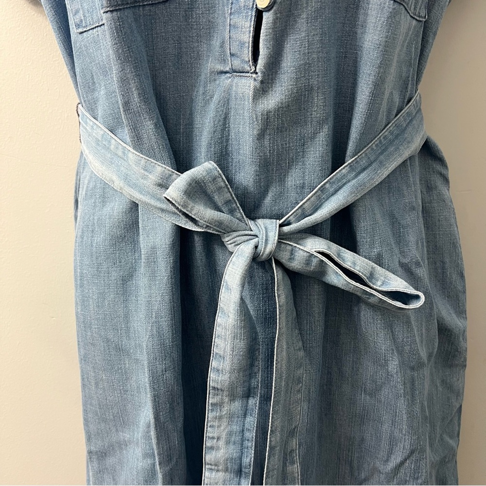 Gap Blue Short Sleeve Chambray Midi Cotton Dress with Belt Size Small - Picture 9 of 10